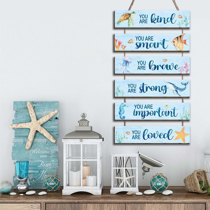 Kadiak 6 Pcs Ocean Decor Kids Room Placards of Wood Decor, Watercolor Ocean Inspirational Positive Quotes Works of art of Wood Wall Art Hanging Sign for Teens Children Bedroom Princess Toddler Room - Image 5